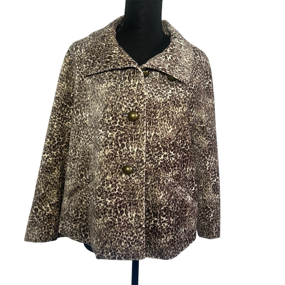 Talbots Women's 6P Petite Animal Print Blazer Jacket Cotton Velvet Leopard